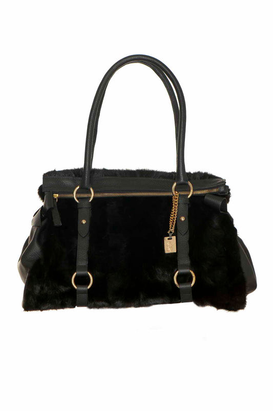 Black Fur and Leather Bag