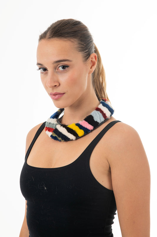 Κολιέ Chocker από Δέρμα και multicolor Γούνα