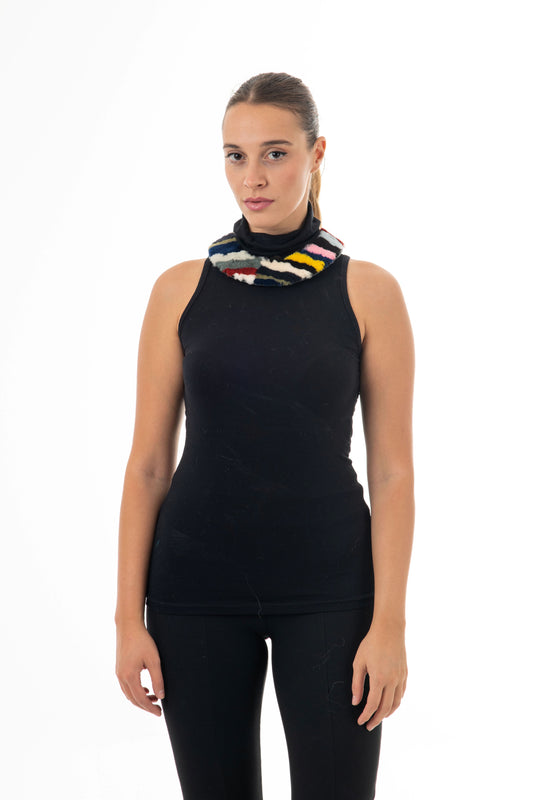 Κολιέ Chocker από Δέρμα και multicolor Γούνα