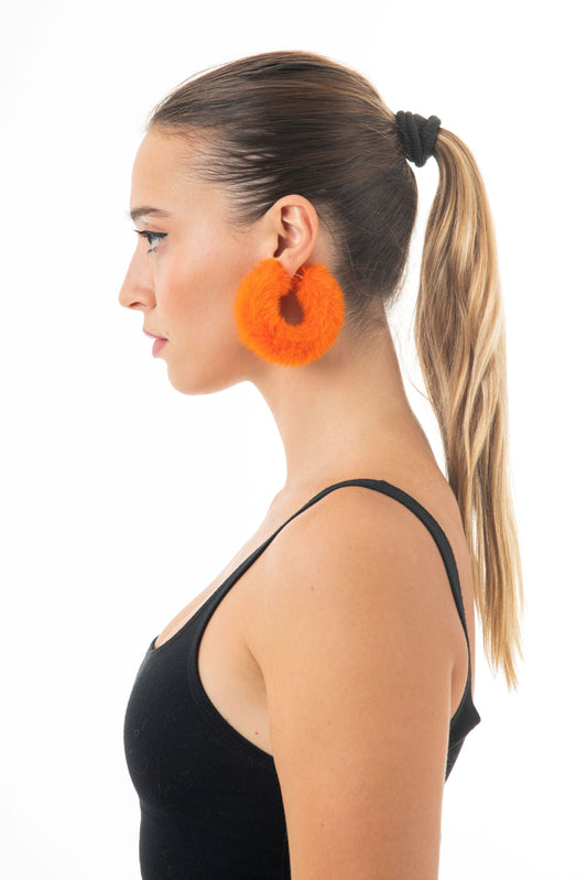 Orange FUR Hoop Earrings . Ηoop earrings with wrapped mink fur.