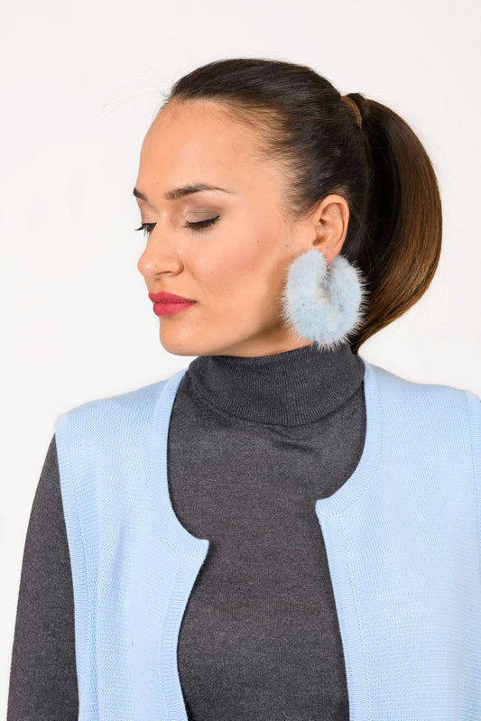 Pale Blue fur Hoop Earrings . Wrapped Mink HOOPS.