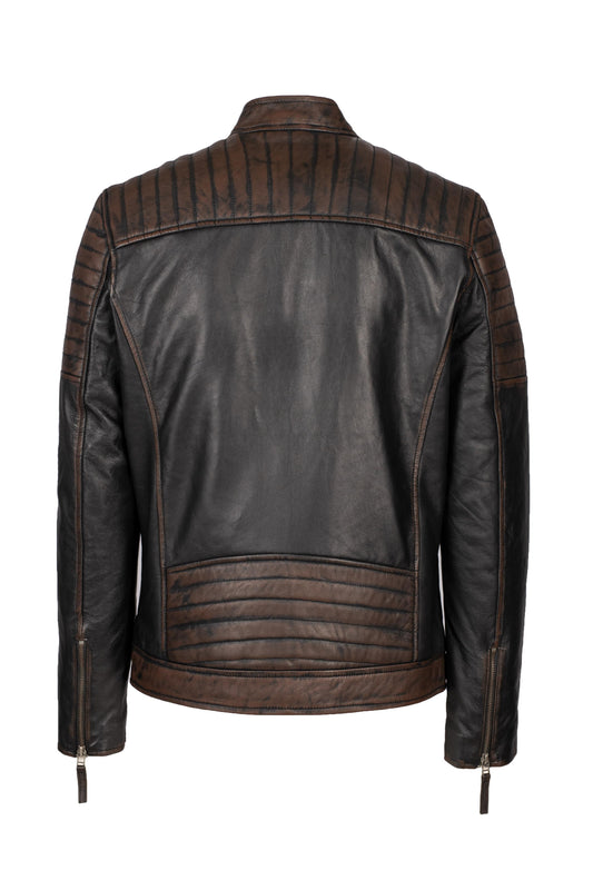 ROSHAN - Mens's Brown Black Biker Leather Jacket