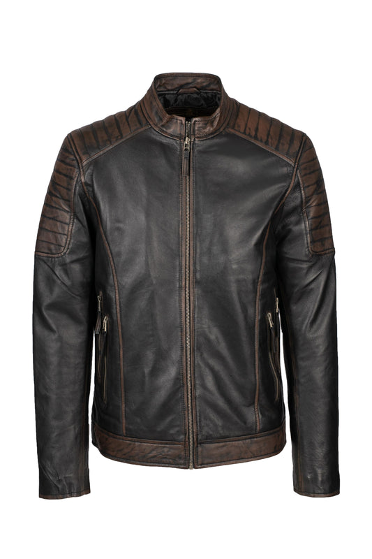 ROSHAN - Mens's Brown Black Biker Leather Jacket