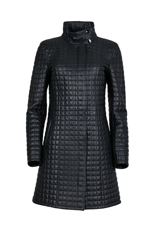 Black Quilted Nappa Leather Coat