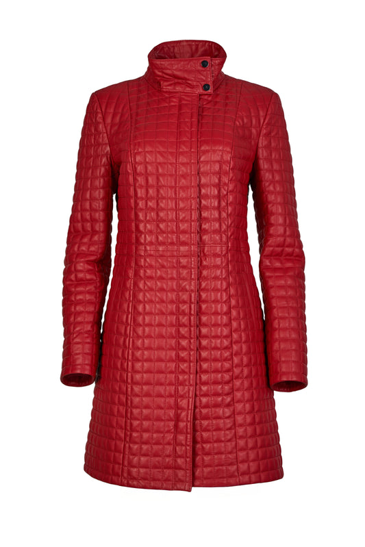 Red Quilted Nappa Leather Coat
