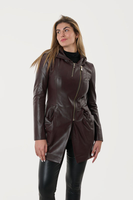 CALIFA- Women's Burgundy Leather Parka