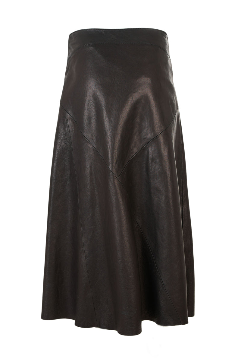 Χειροποίητη Καφέ Maxi Δερμάτινη Φούστα με Ρυθμιζόμενο Μέγεθος