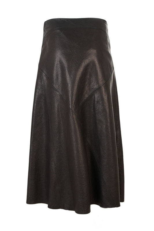 Χειροποίητη Καφέ Maxi Δερμάτινη Φούστα με Ρυθμιζόμενο Μέγεθος