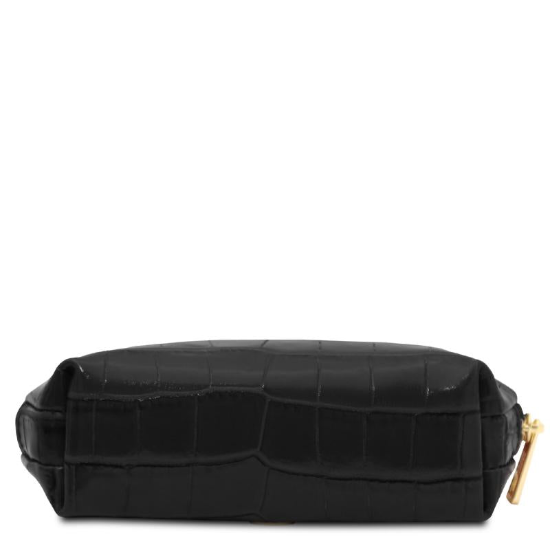 Vera Croc print leather toiletry case