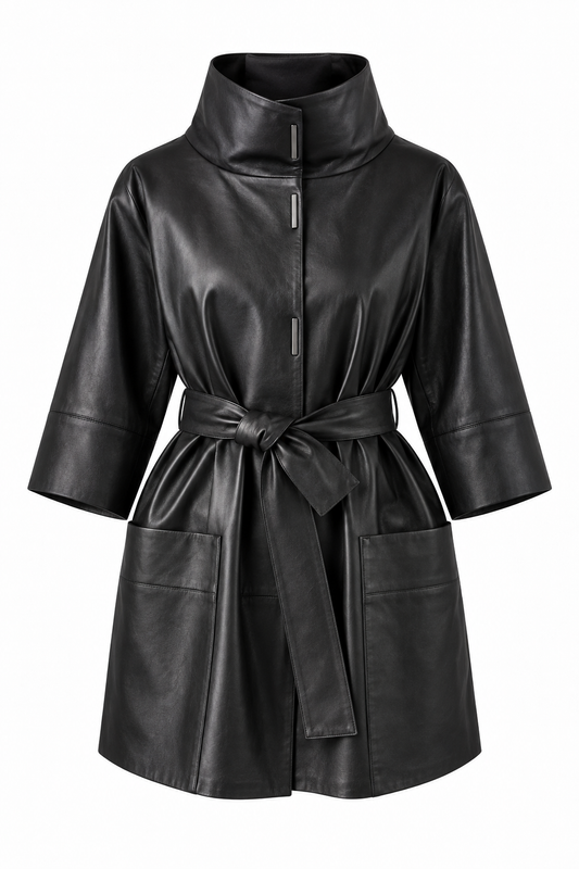 KIMBER- Women's Black long Jacket with Belt