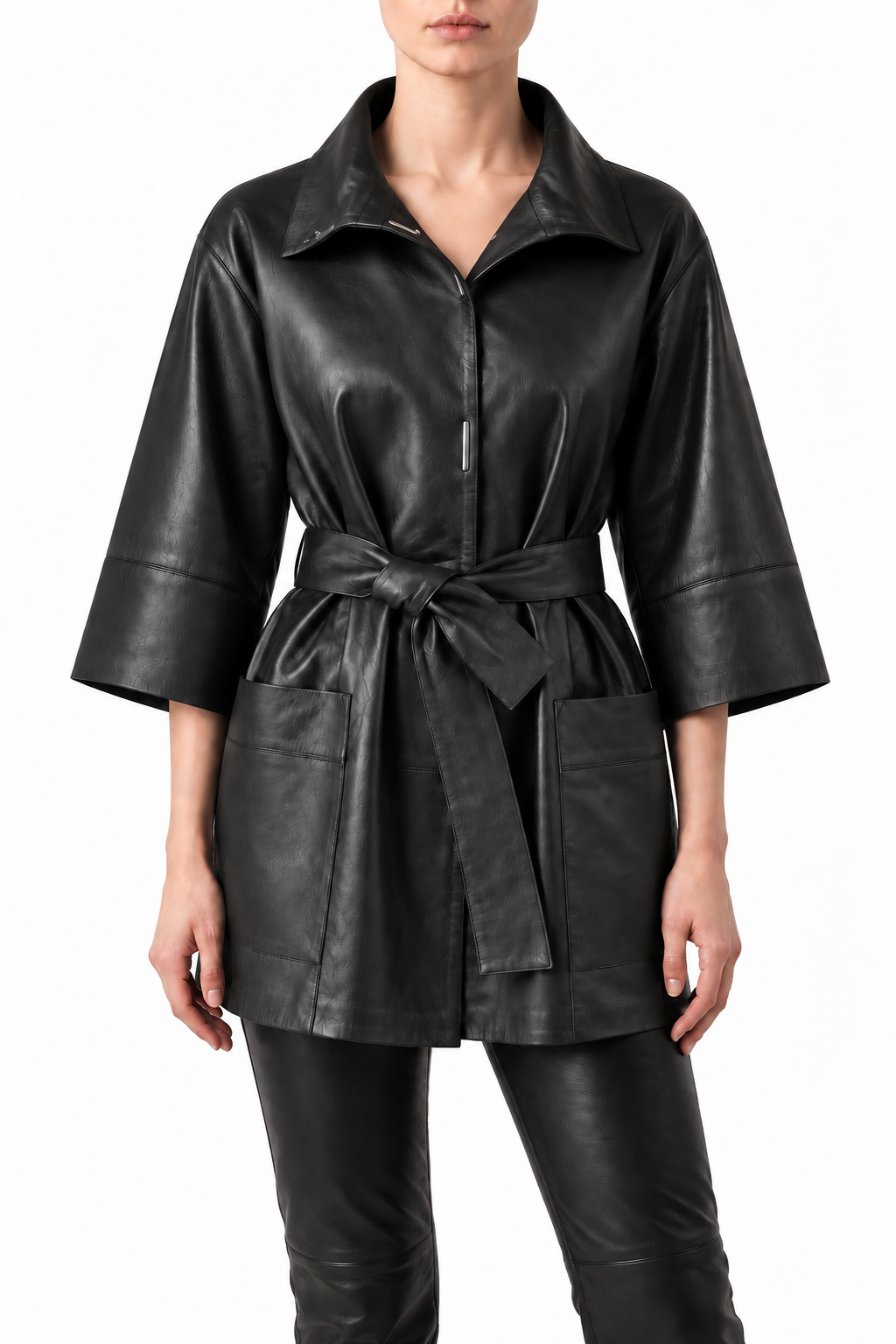 KIMBER- Women's Black long Jacket with Belt