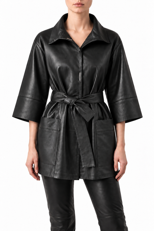 KIMBER- Women's Black long Jacket with Belt