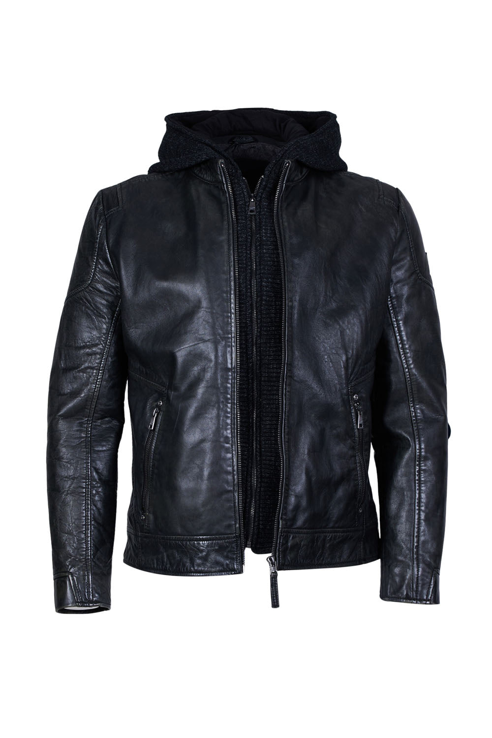 Men's Leather Jacket with Removable hood