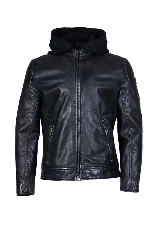 Men's Leather Jacket with Removable hood