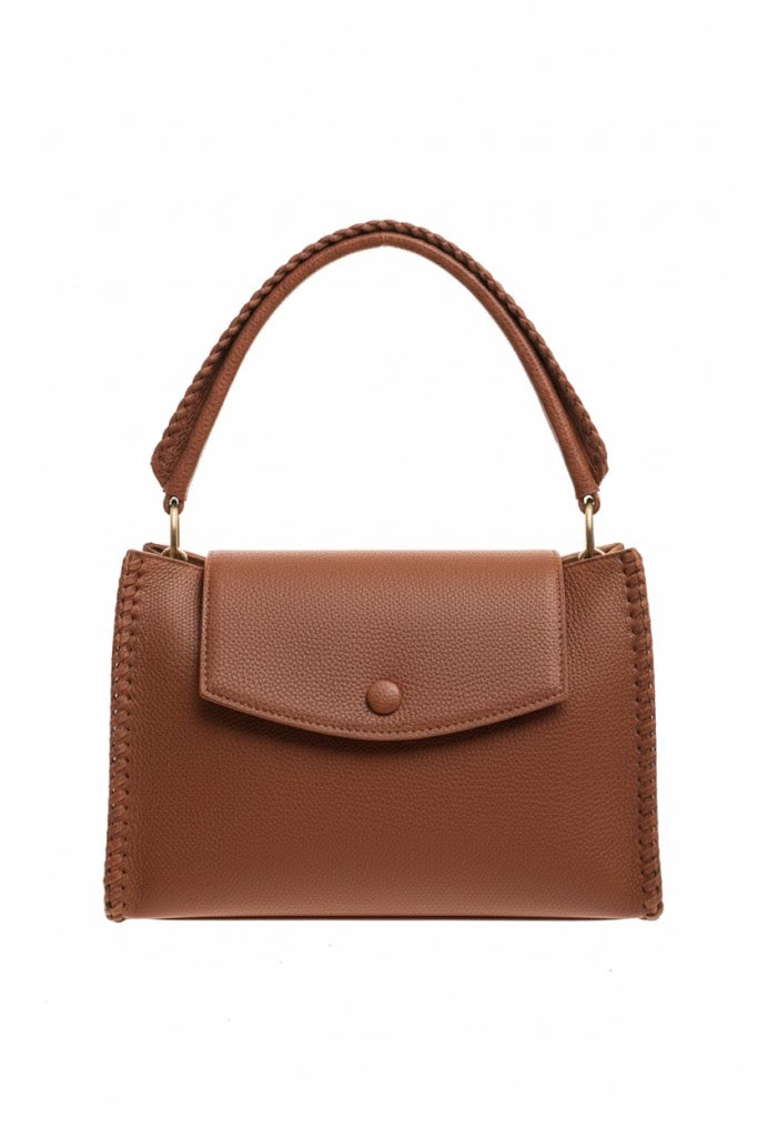 camel Leather Bagwith Braided Details