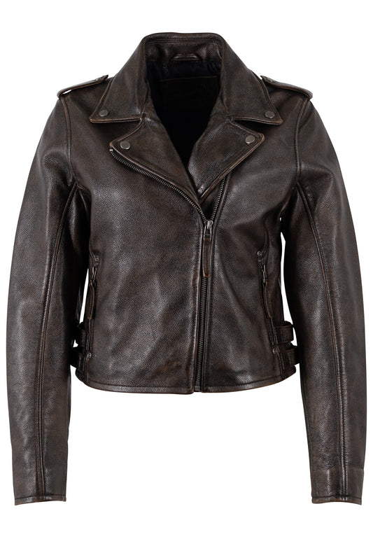 KATICA - Women's Antique Brown  Biker Leather Jacket