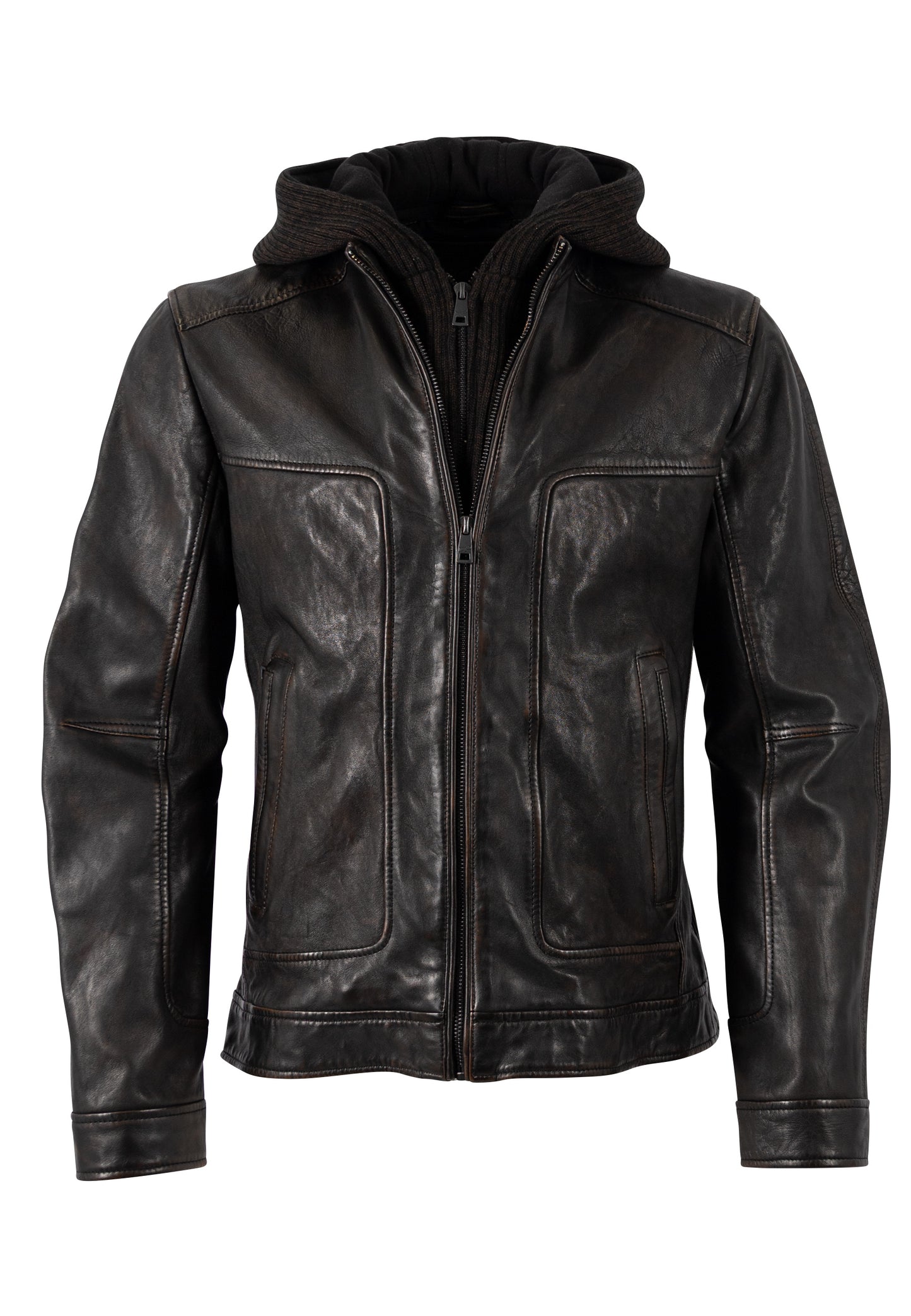CHONKY-Men's Leather Jacket with Removable hood