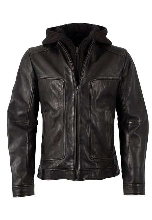 CHONKY-Men's Leather Jacket with Removable hood