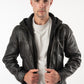 CHONKY-Men's Leather Jacket with Removable hood