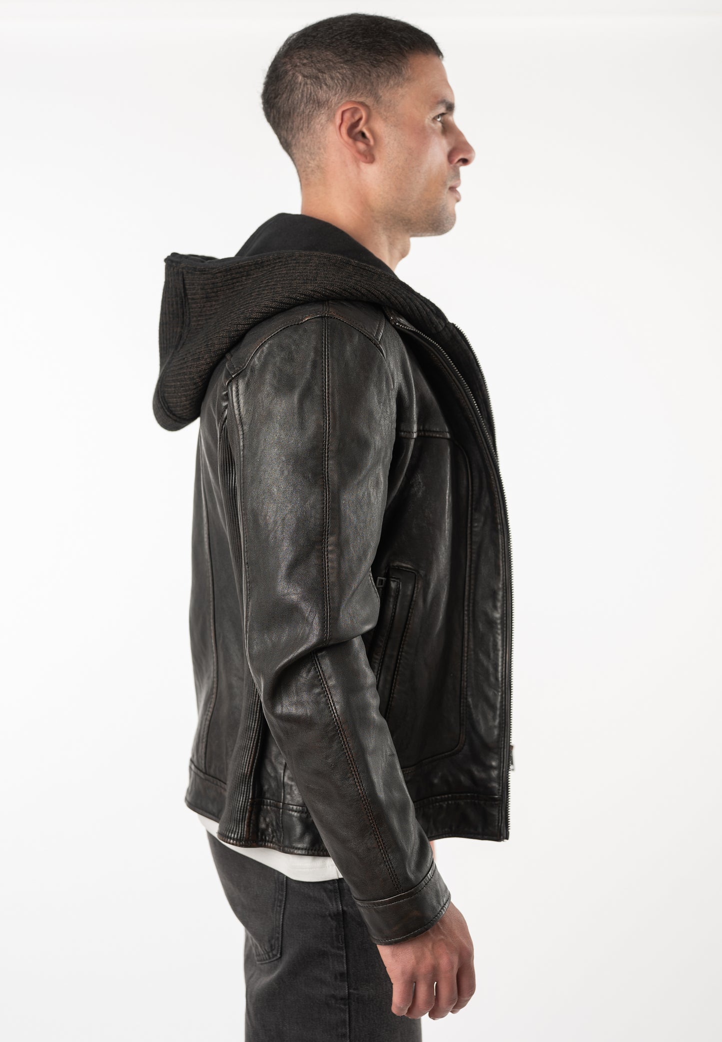 CHONKY-Men's Leather Jacket with Removable hood