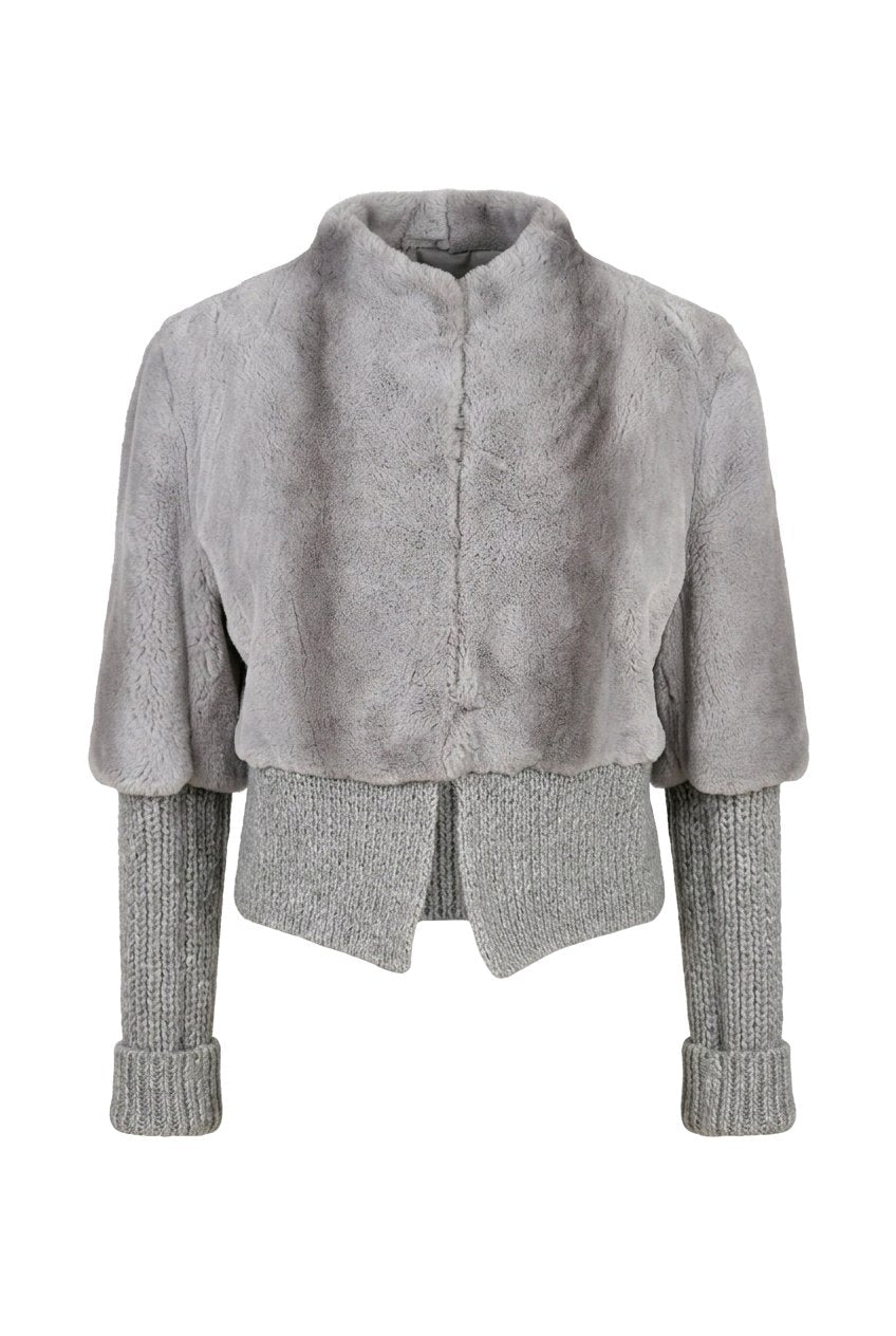 Grey Mink Jacket With Handmade Grey  Knit details.