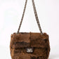 Brown Astrakan Fur Crossbody &amp; Clutch Bag with Chain Strap