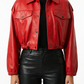 JULIE - Red  Cropped Bomber Leather jacket