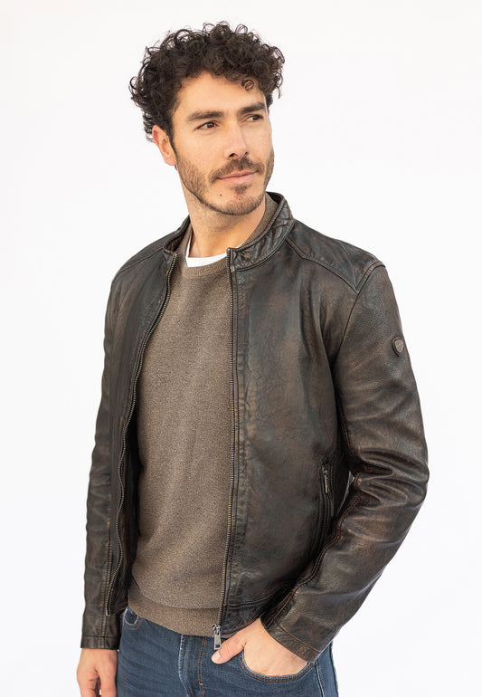 ADELMO- Men's Antique Brown Leather Jacket
