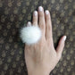 White  Fur  Ring, Mink Pompom  Finger Ring with Genuine Leather.