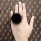 Black furry ring, Mink pompom ring, Mink finger ring with genuine leather.