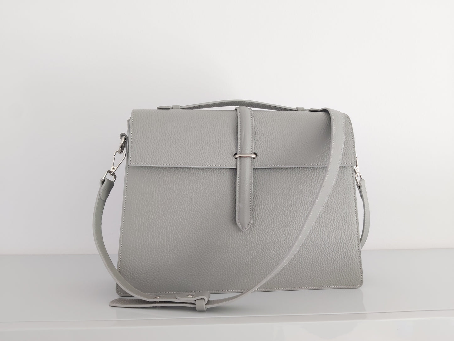 Γκρι Δερμάτινη  Shoulder Bag