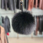 Real Black  Fur pompom  Keychain with genuine leather strap