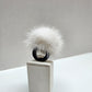 White  Fur  Ring, Mink Pompom  Finger Ring with Genuine Leather.
