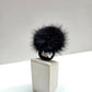 Black furry ring, Mink pompom ring, Mink finger ring with genuine leather.