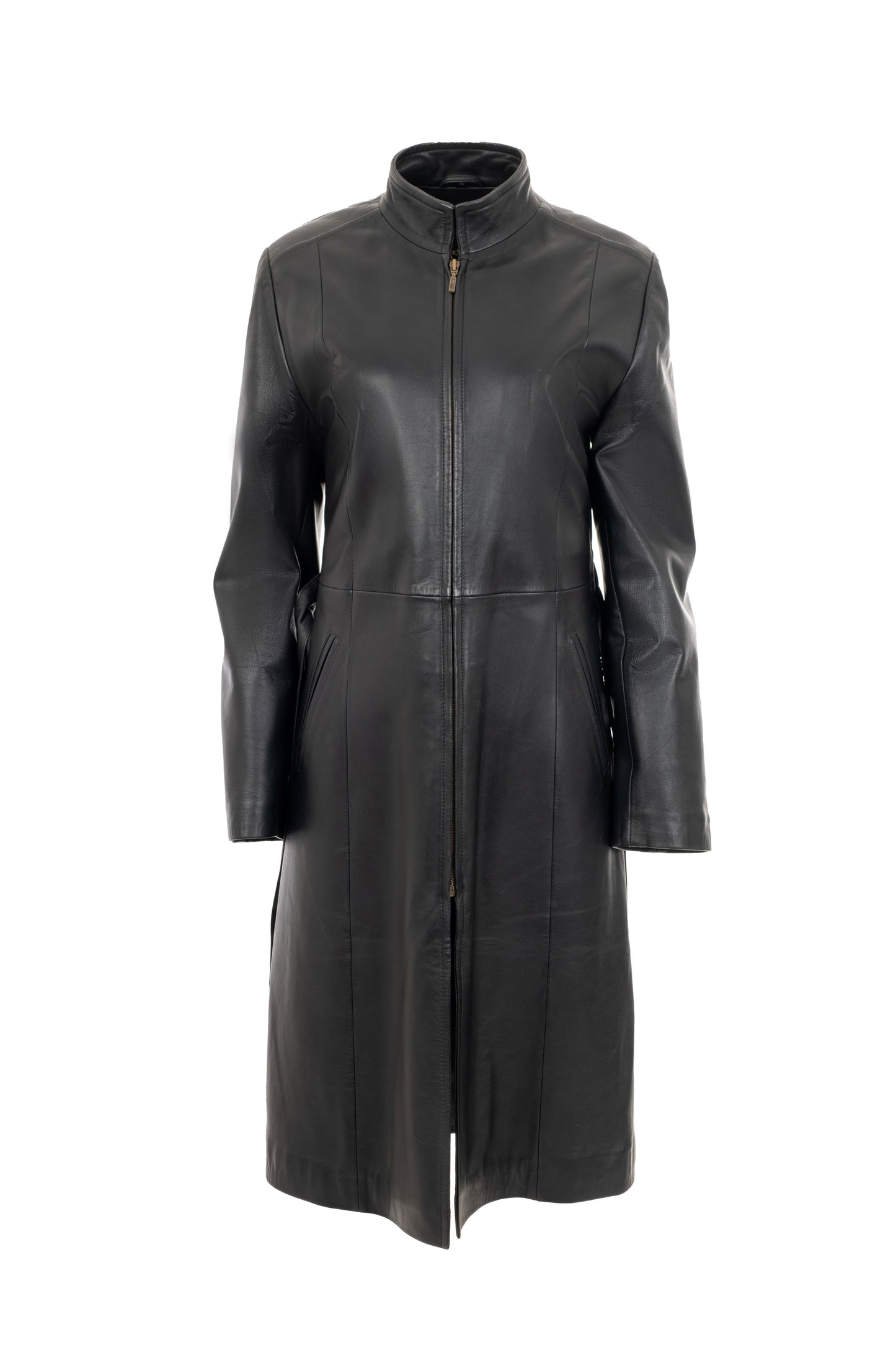 Γυναικείο Μαύρο Δερμάτινο Παλτό με Ζώνη