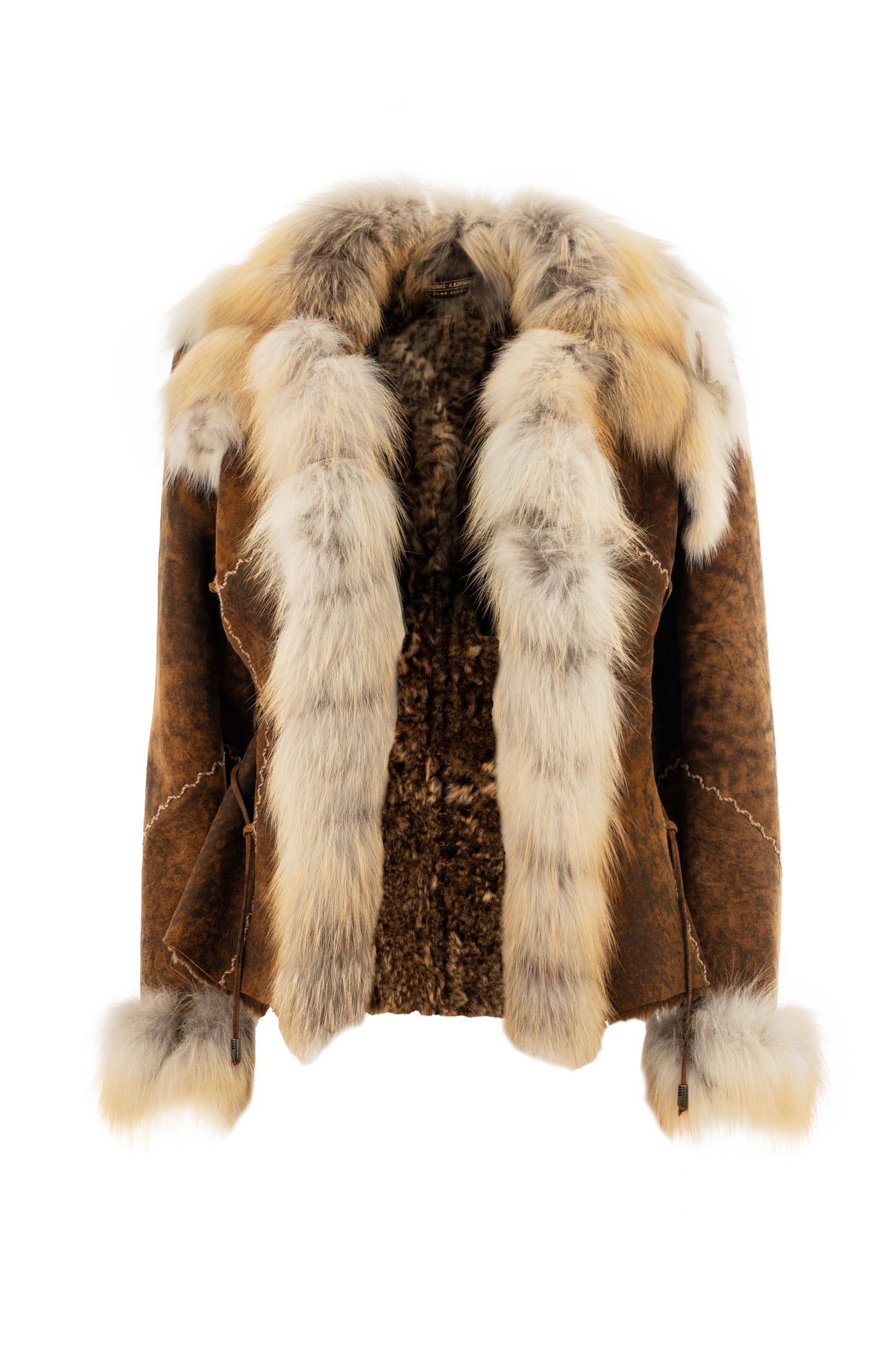 3001 - Antique  Brown Sheepskin Jacket with Fur Collar