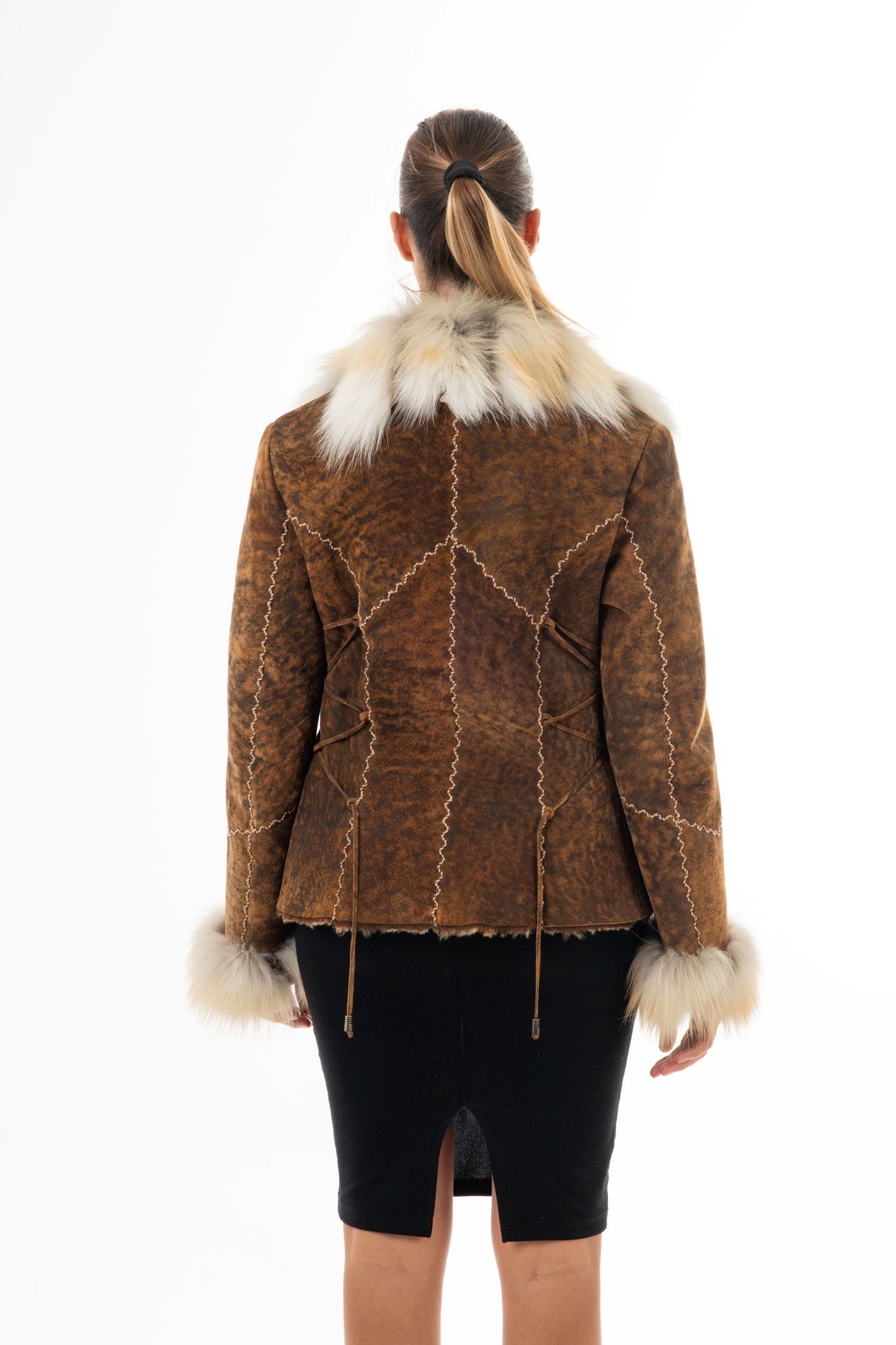 3001 - Antique  Brown Sheepskin Jacket with Fur Collar