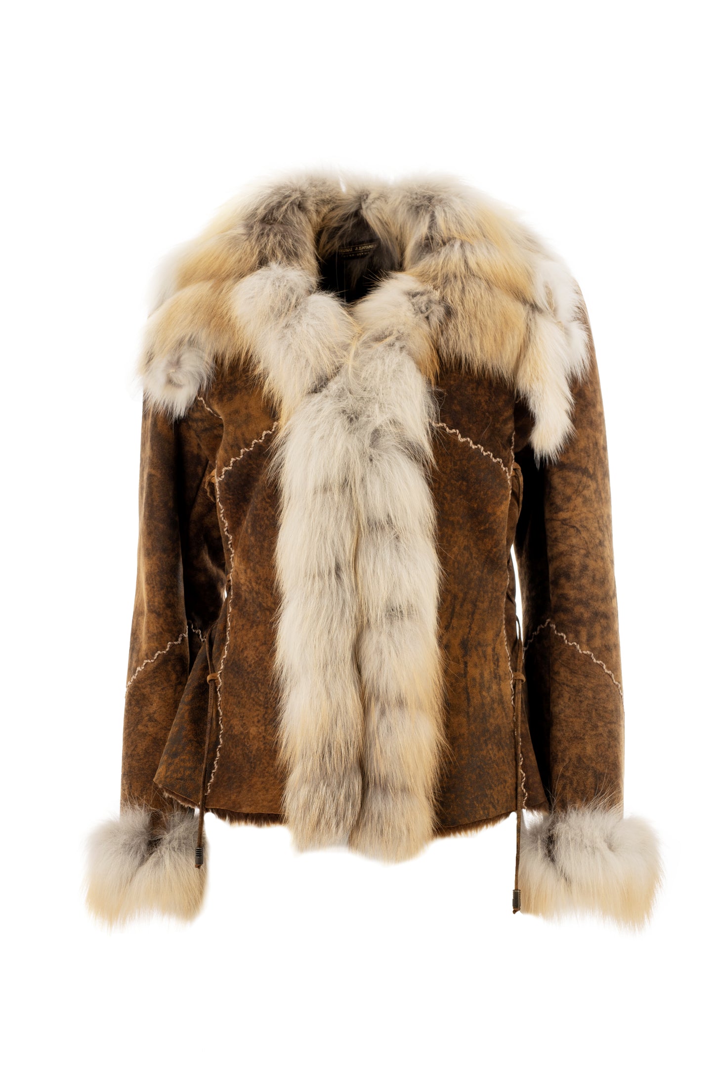 3001 - Antique  Brown Sheepskin Jacket with Fur Collar