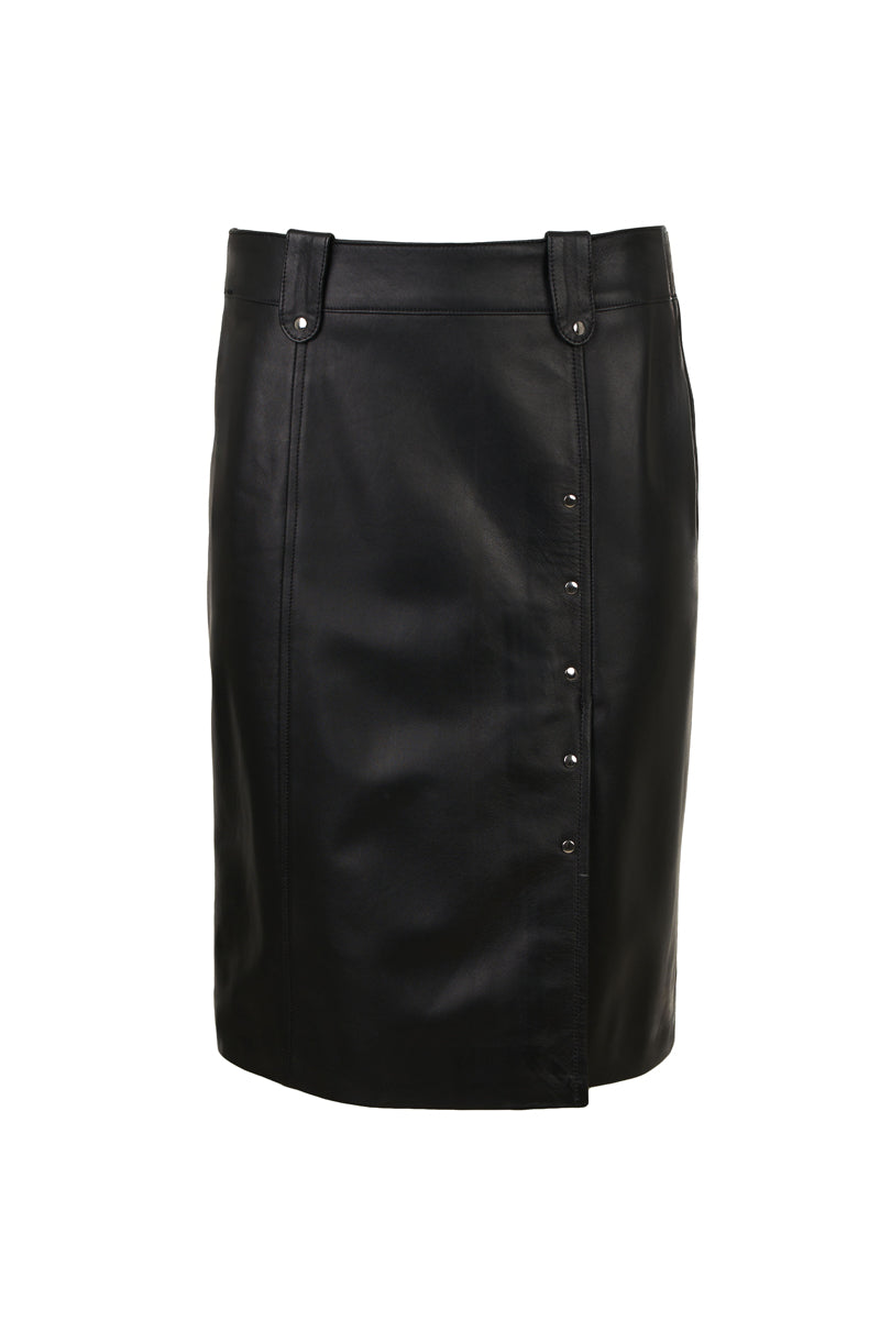 Ψιλόμεση Δερμάτινη Φούστα με Διακοσμητικά Τρουκ