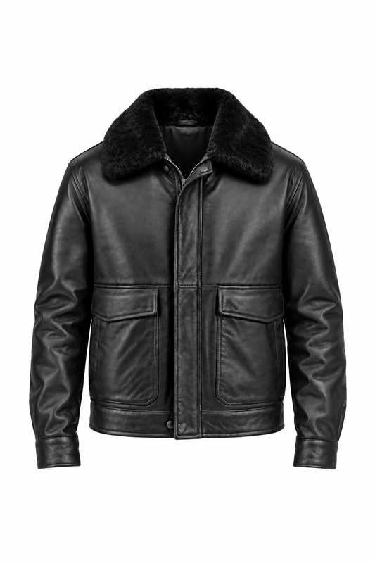 Ανδρικό Μαύρο Δερμάτινο Μπουφάν τύπου Aviator