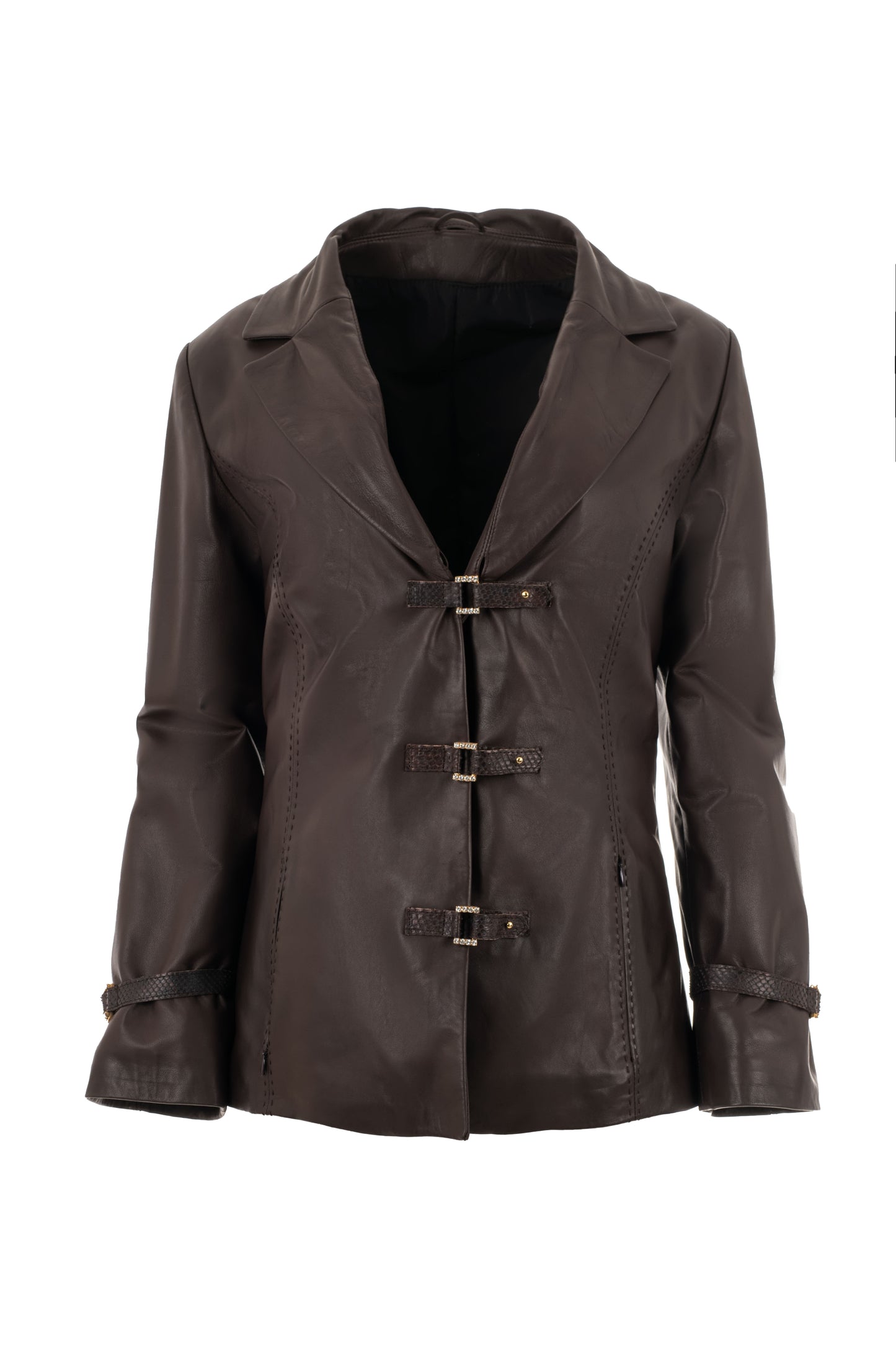 MARTINA - Καφέ Δερμάτινο Σακάκι με Γούνινο Γιακά