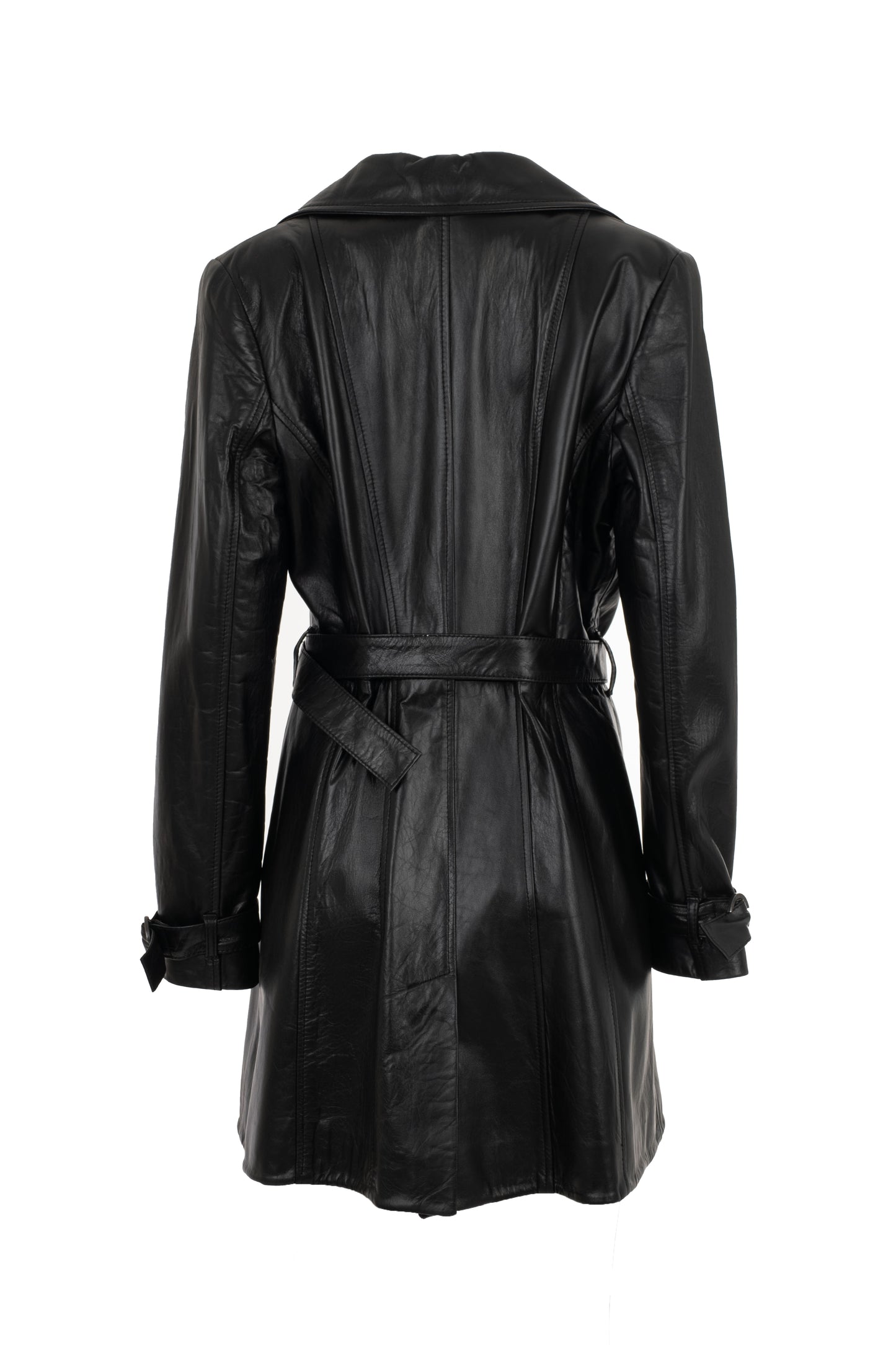 5040- Σταυρωτό Δερμάτινο Παλτό με πέτο Γιακά