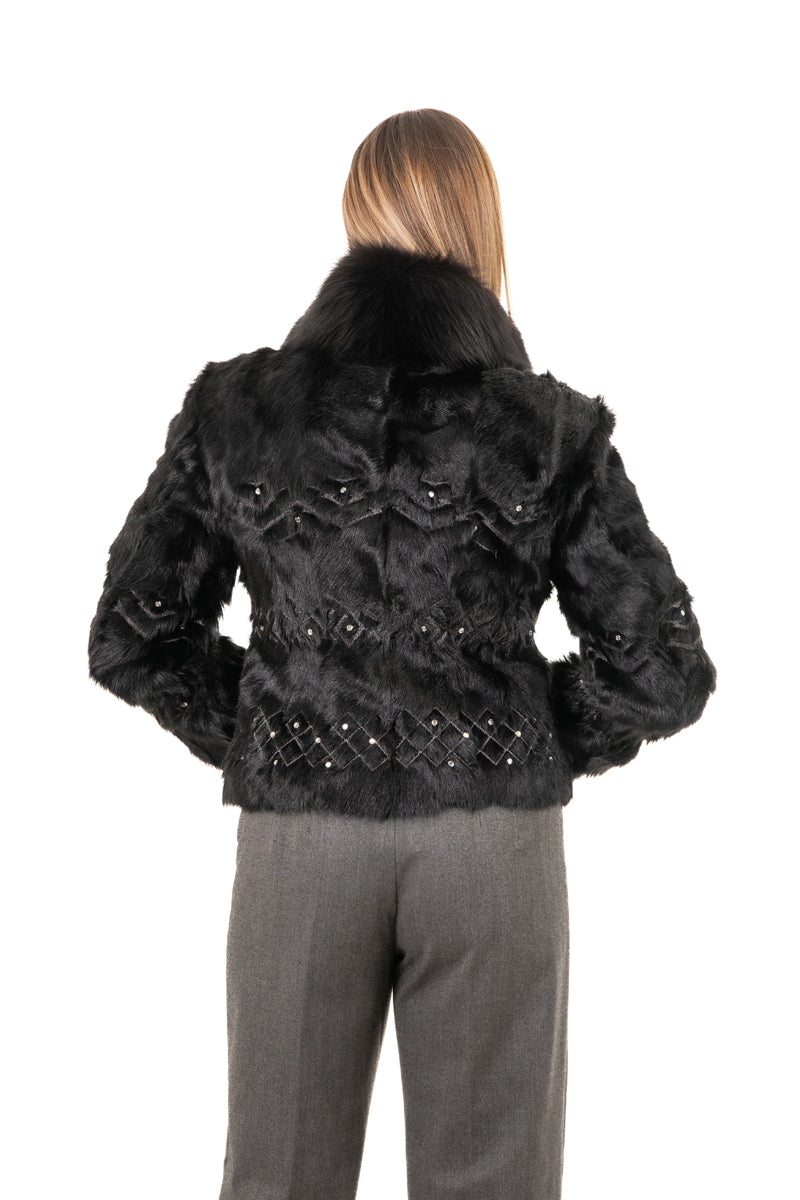 REGINA - Black Fur Lam Jacket Made in Italy