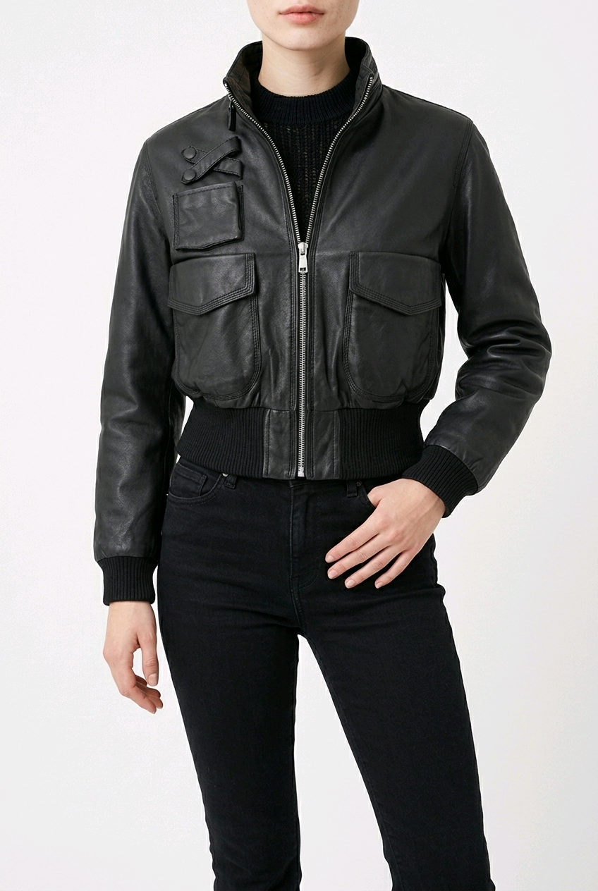 6236 - Γυναικείο Cropper Bomber Δερμάτινο