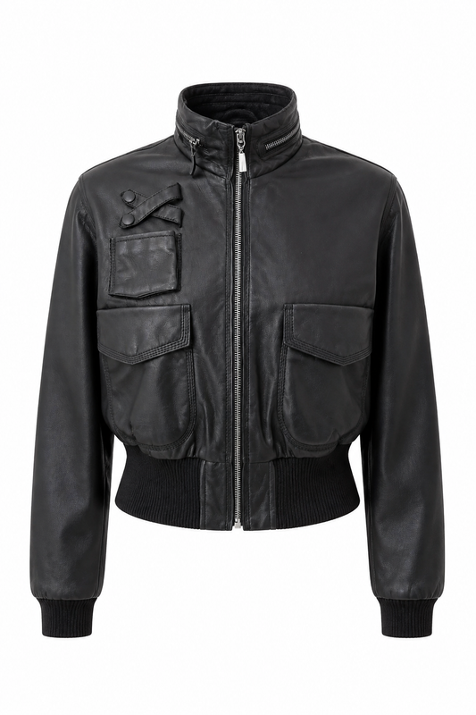6236 - Γυναικείο Cropper Bomber Δερμάτινο