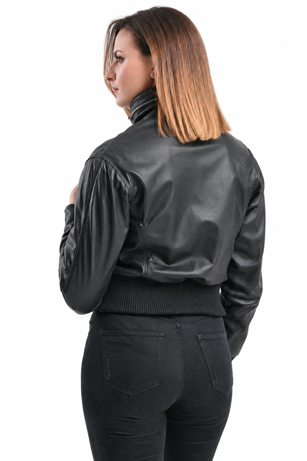 6236 - Γυναικείο Cropper Bomber Δερμάτινο