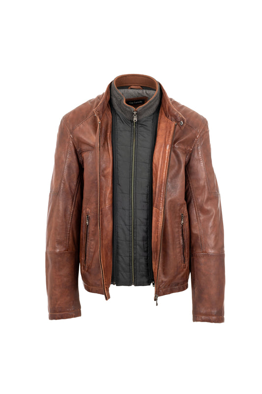 GUY LAROCHE - Men's Antique Brown Leather Jacket