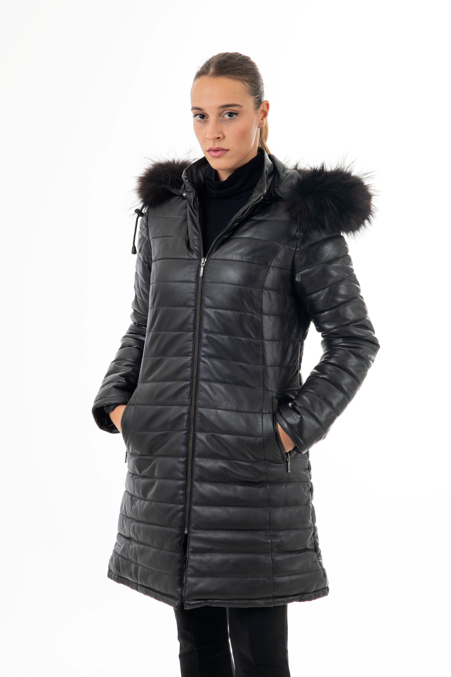 Γυναικείο Puffed Μακρύ Τζάκετ με Αποσπώμενη Κουκούλα