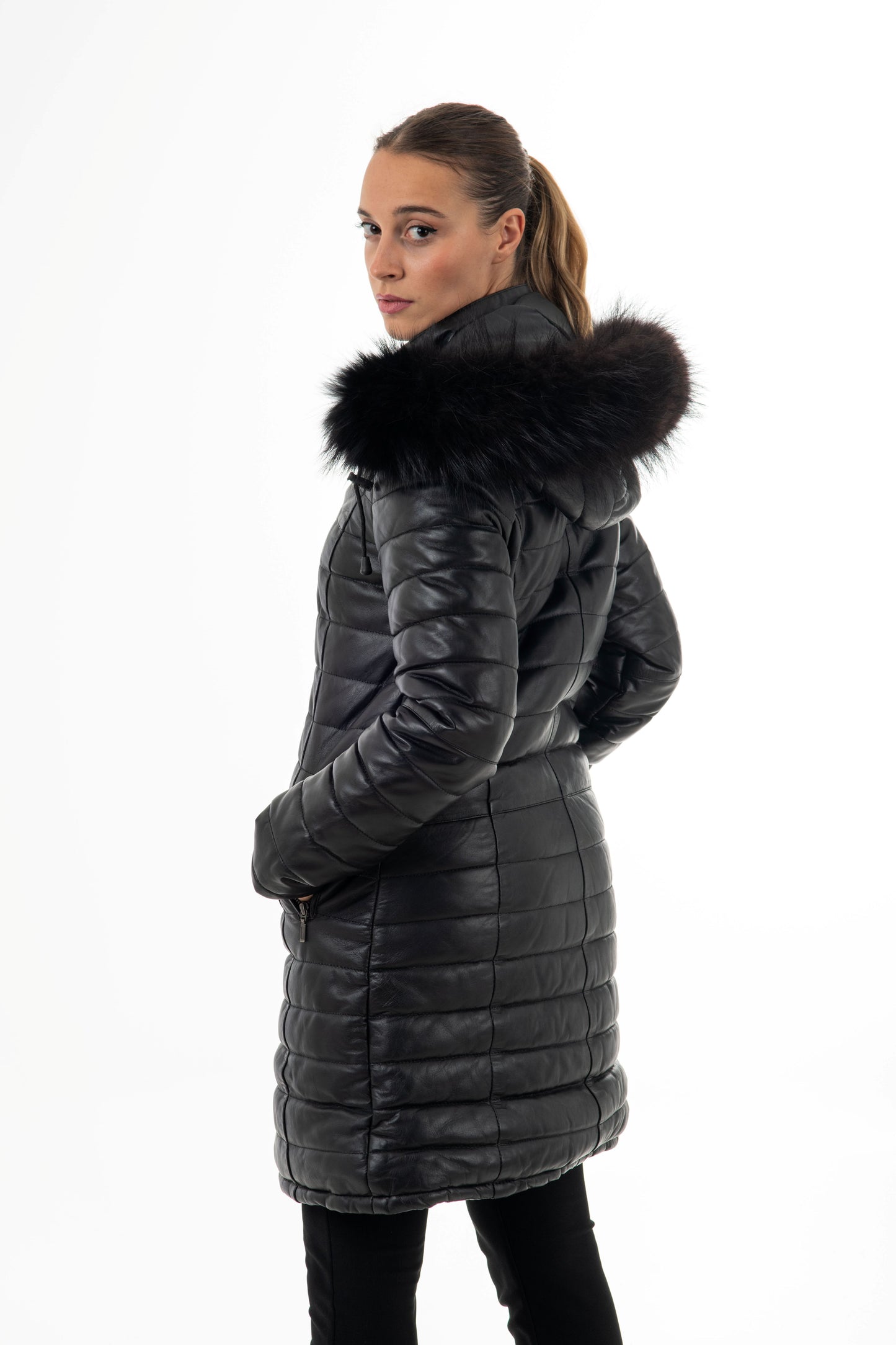 Γυναικείο Puffed Μακρύ Τζάκετ με Αποσπώμενη Κουκούλα