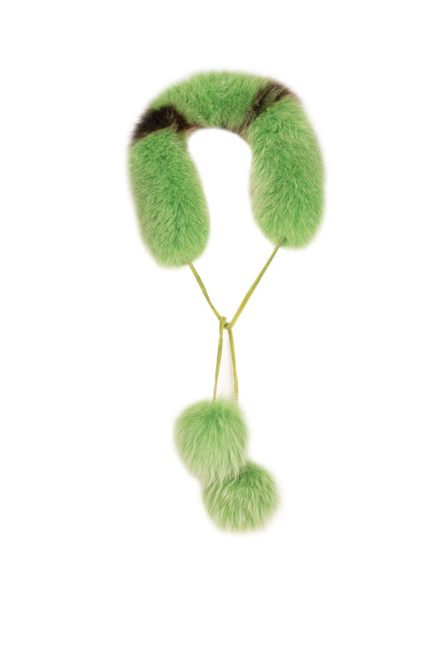 Λαχανί με Μαύρο Γούνινος Γιακάς με Πομπομ